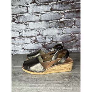 Calaxini Metallic Bronze Leather Avarca Wedge Slingback Sandals Women Sz 40EU/9M